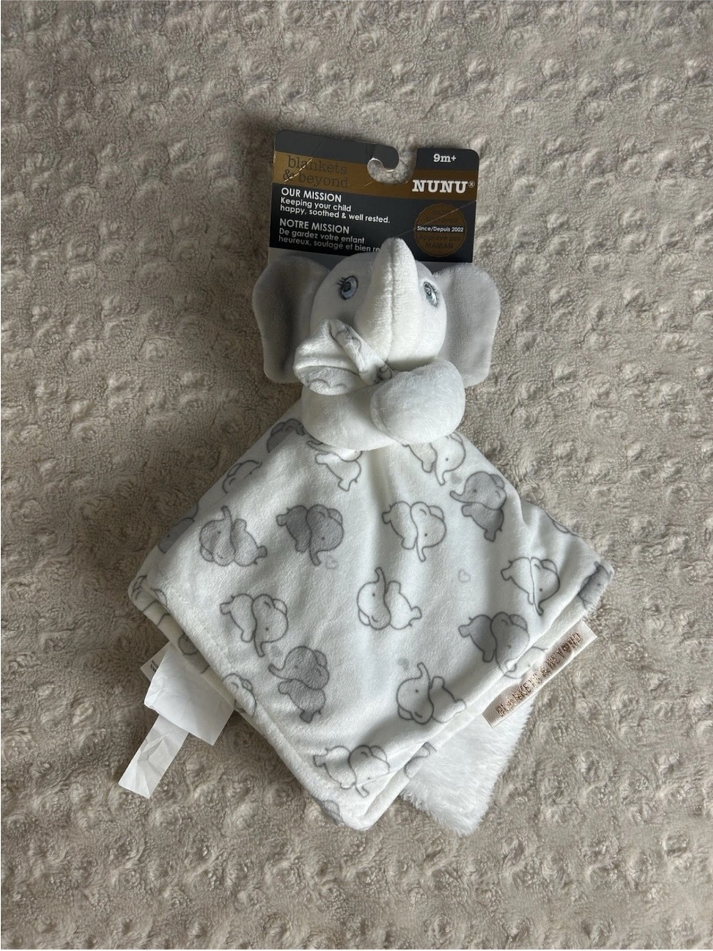 Blankets & Beyond Gray White Elephant Lovey Security Blanket Nunu Hearts